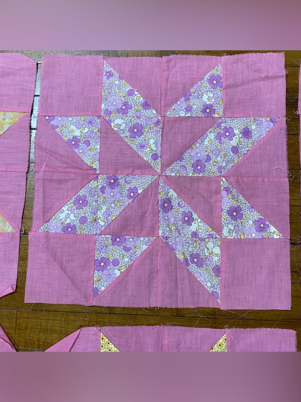 Set of 9 Vintage 8 Point Star Feed Sack Quilt Blocks 15 1/2” x 15 1/2” each - Picture 9 of 10